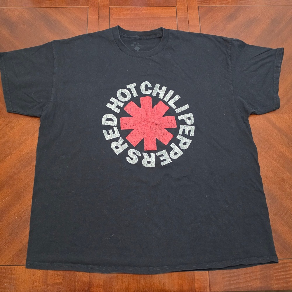 Red Hot Chili Peppers T-Shirt Mens 2XL Black Graphic Logo Rock Band Distressed